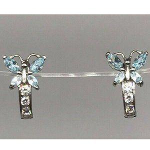 925 Sterling Silver Cubic Zirconia Leverback Butterfly Earrings Aquamarine